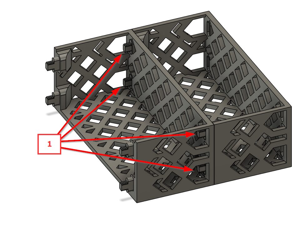 Securing stacked Trays with knurled nuts